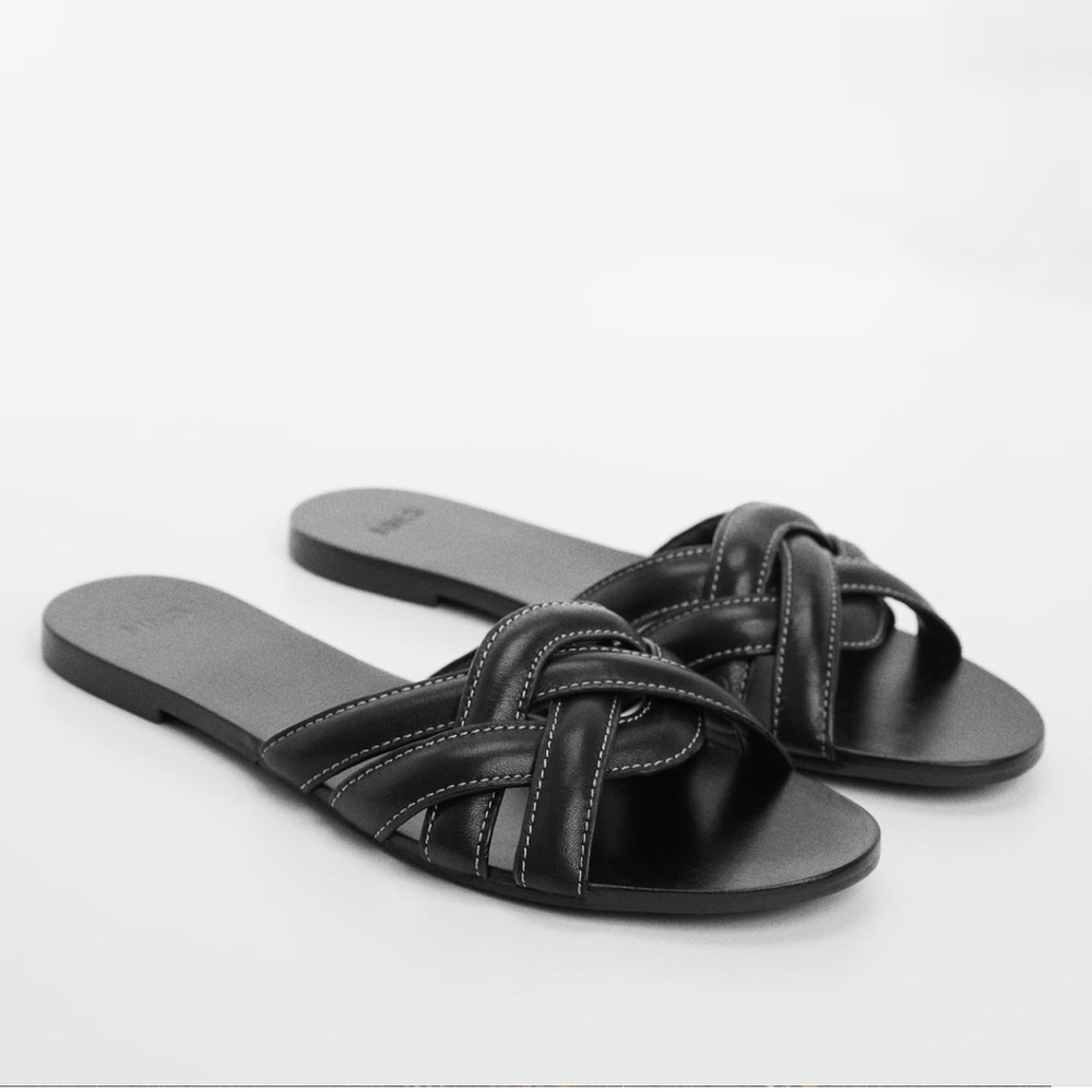 Brand New Mango Leather Strap Black Sandals